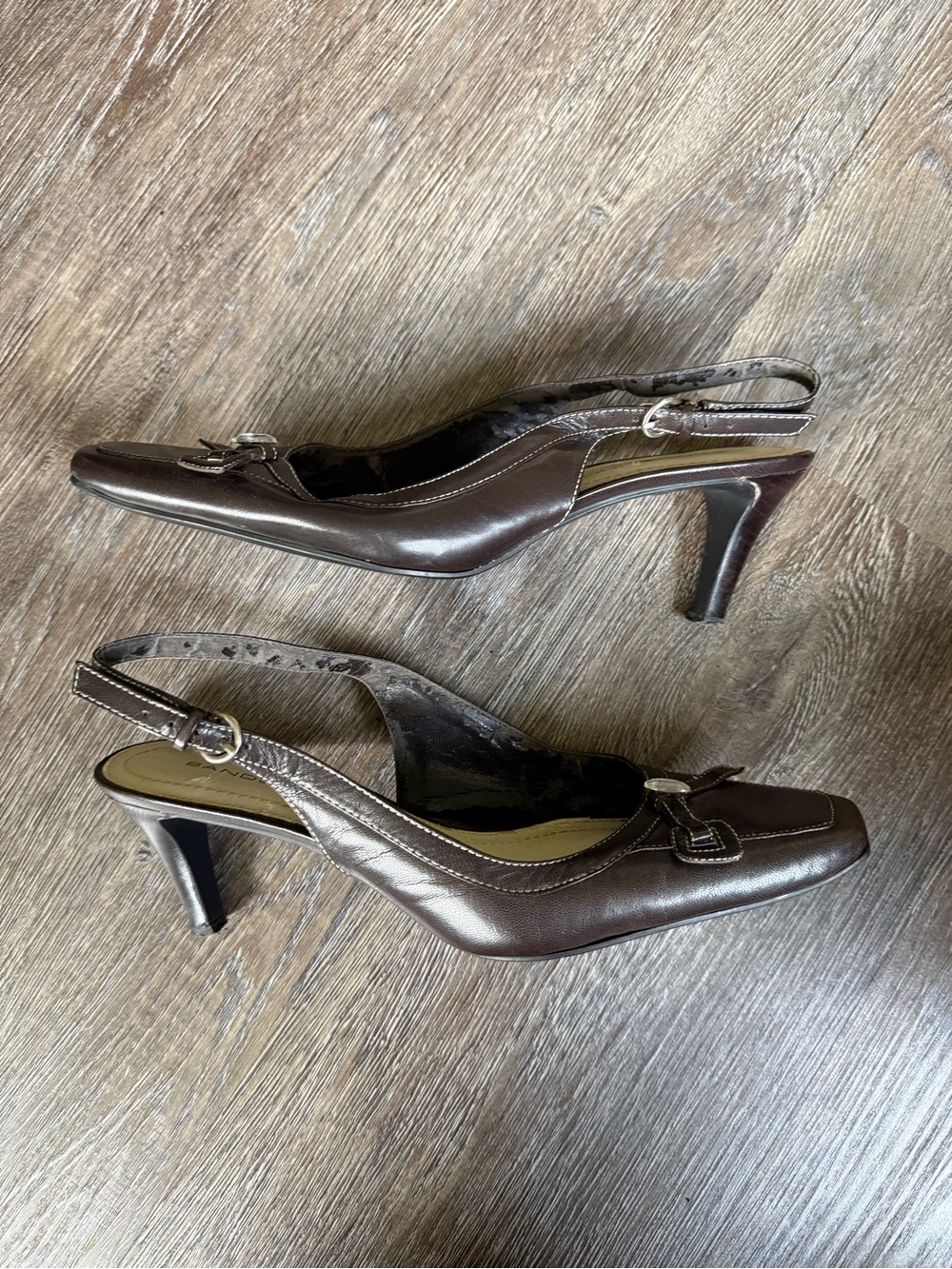 Bandolino Brown Slingback Mid Heel Pumps with Buckle Accent